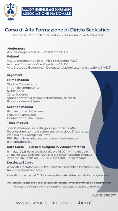 CONCLUSO IL CORSO DI ALTA FORMAZIONE IN DIRITTO SCOLASTICO: LE FOTO DELL’EVENTO